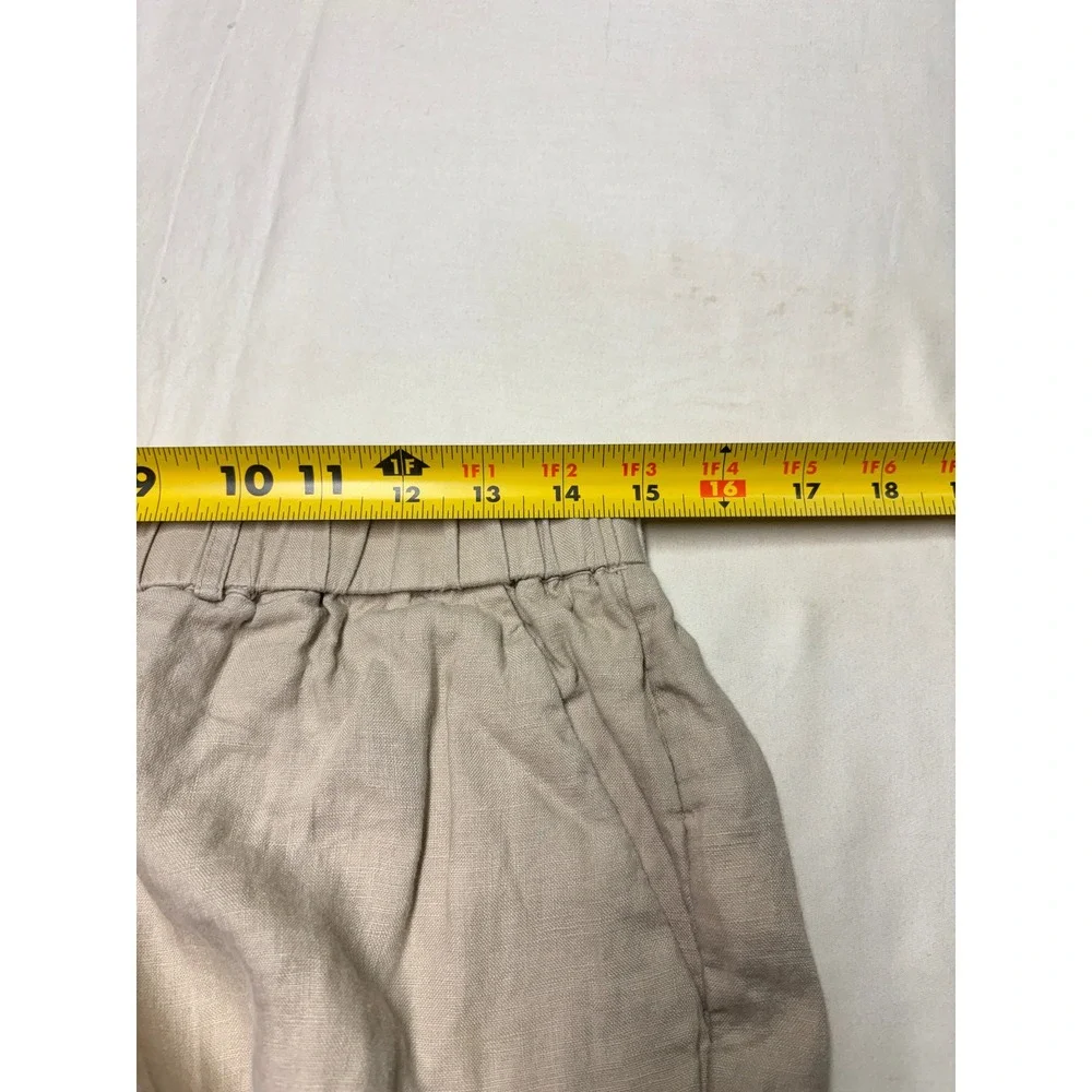 Quince 100% European Linen Pants Driftwood Beige Wide Leg Elastic Womens M 30X25
